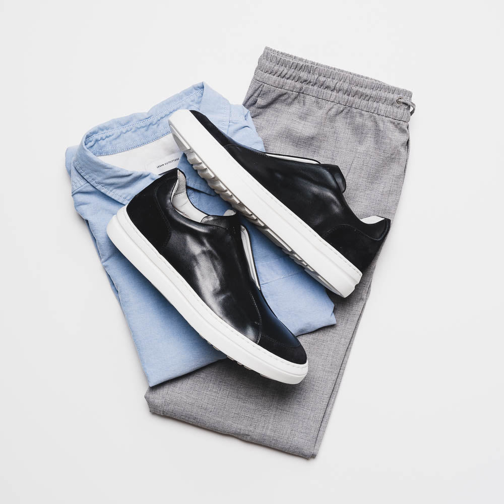 Zelli Spettacolare Calfskin & Suede Slip-On Sneakers in Black