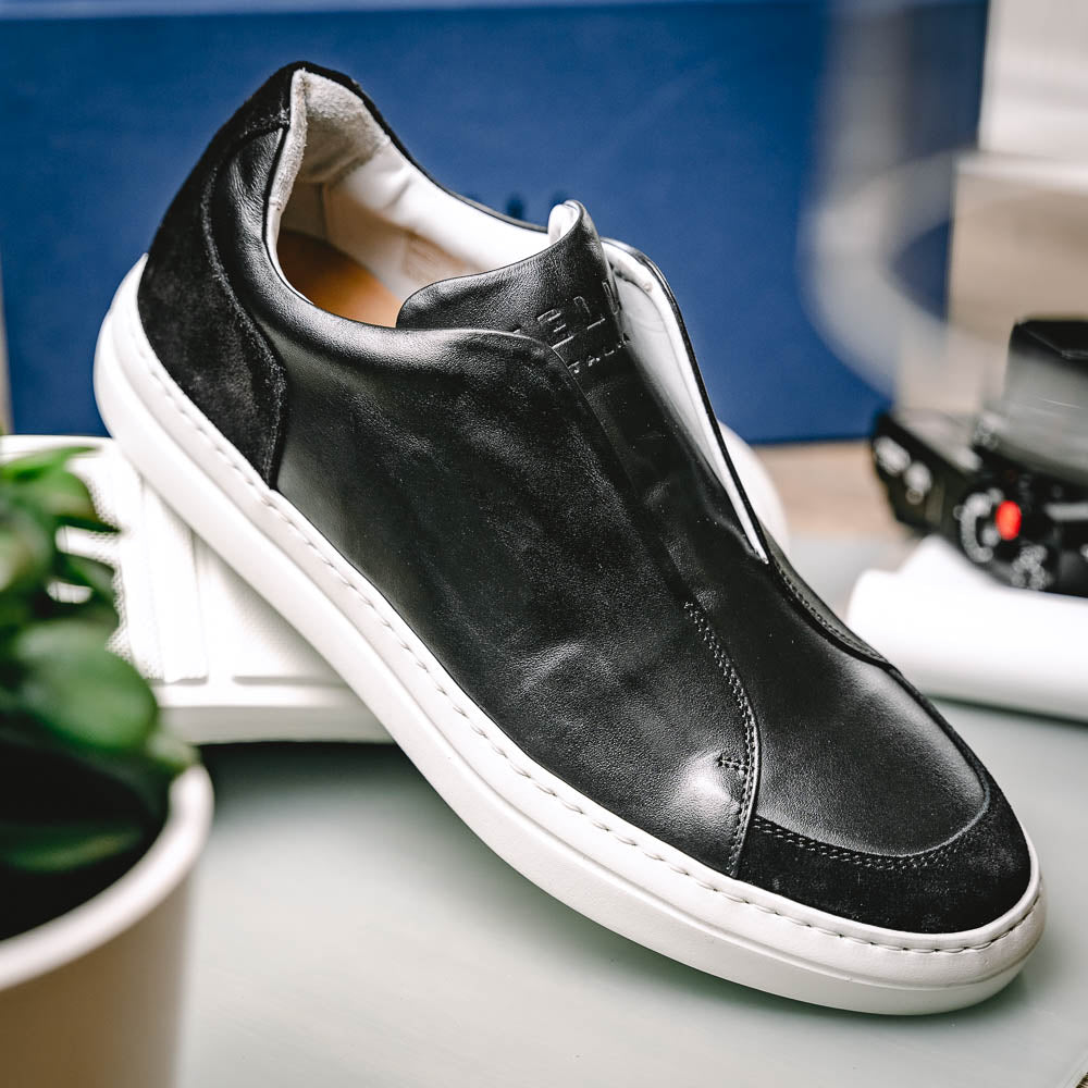Zelli Spettacolare Calfskin & Suede Slip-On Sneakers in Black
