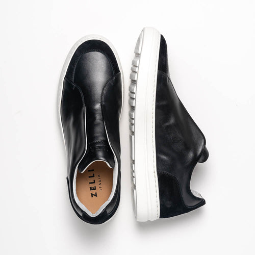 Zelli Spettacolare Calfskin & Suede Slip-On Sneakers in Black
