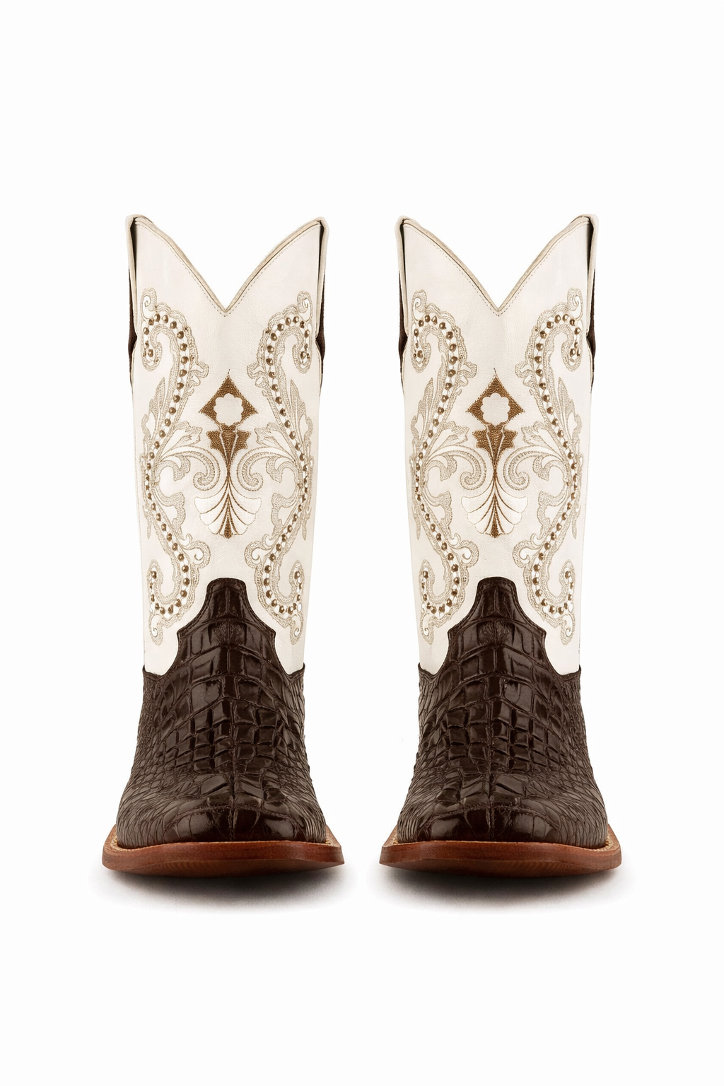 Ferrini Women's Rancher Square Toe Boots Crocodile Print - Chocolate/White 9049309