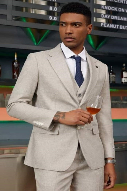 Mens Big and Tall Linen Suits -Tan Linen  Summer Fabric Suit