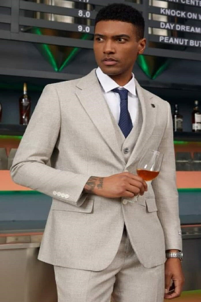 Mens Big and Tall Linen Suits -Beige LinenSummer Fabric Suit