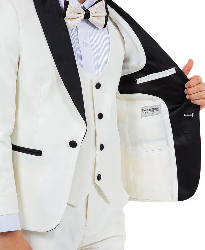 Boys Tuxedos in Color Ivory Toddler Suit for Kids Set by Stacy Adams Designer