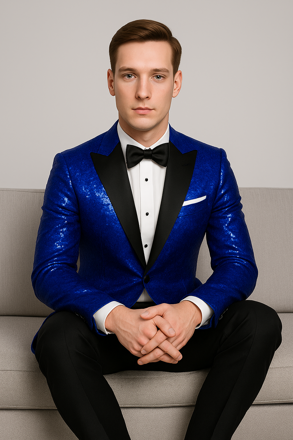 Sequin Suit - Shiny Suit - Royal Blue Suit - Metallic Fabric suit- Stage Tuxedo - Groom Suit Jacket + Pants