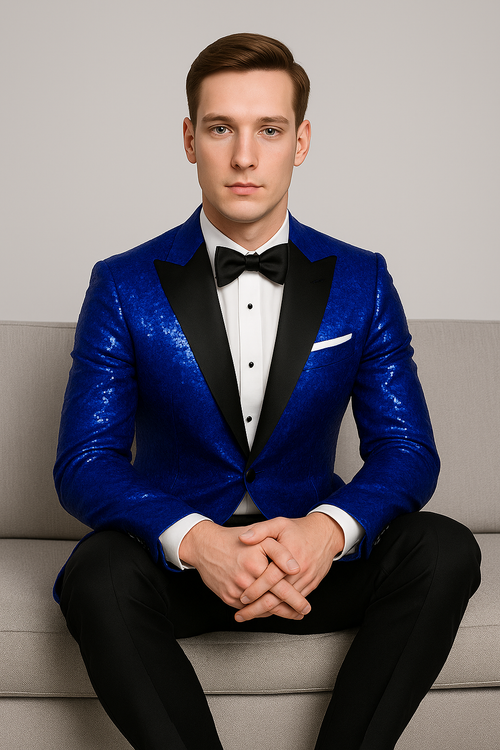 Sequin Suit - Shiny Suit - Royal Blue Suit - Metallic Fabric suit- Stage Tuxedo - Groom Suit Jacket + Pants