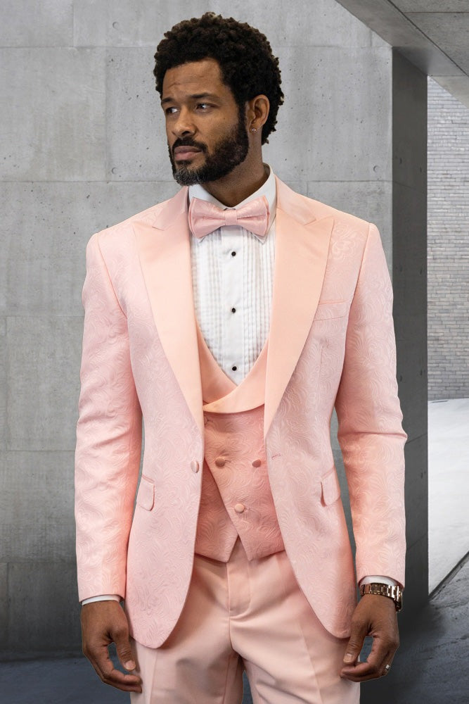 Bellagio XV Blush 1-Button Peak Tuxedo (4-Piece Set) Pink Prom Tuxedo PROMTUXEDO