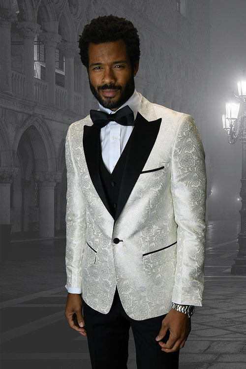 Bellagio IV Off-White 1-Button Peak Tuxedo (4-Piece Set) by Statement