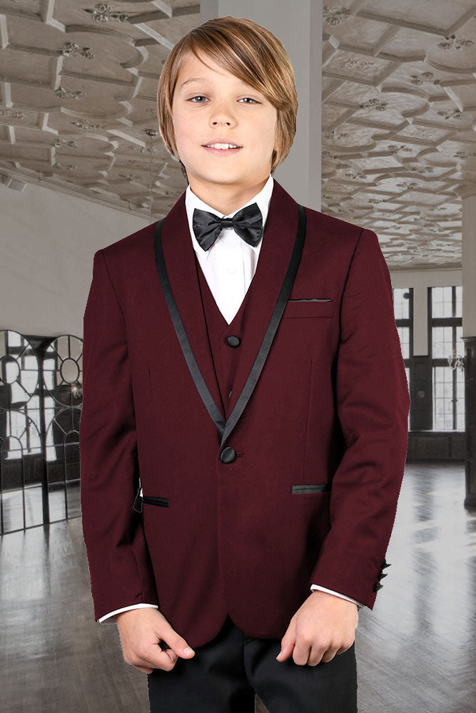 "Genova" 5-Piece Kids Burgundy Tuxedo with Shawl Collar