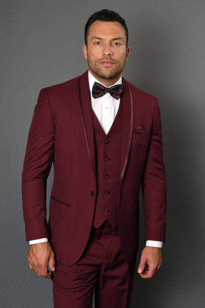 "Caesar" Burgundy 1-Button Shawl Tuxedo (4-Piece Set)