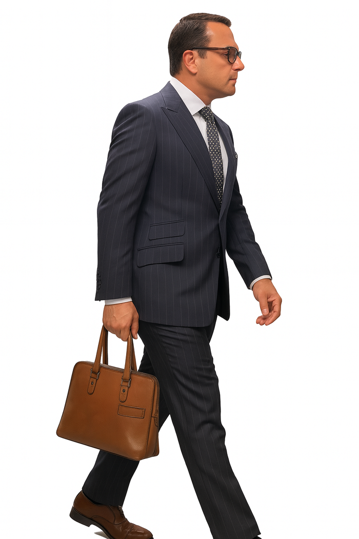 Statement Suits - Wool Suits - Peak Lapel Suits - Ticket Pocket - Modern Fit - Charcoal Stripe Suit by Men's Tuxedo USA