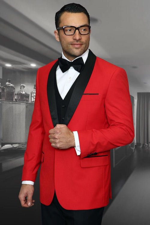 Encore Red 1-Button Shawl Tuxedo (4-Piece Set) by Statement
