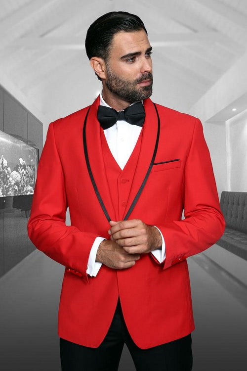"Genova" Red 1-Button Shawl Tuxedo (4-Piece Set)