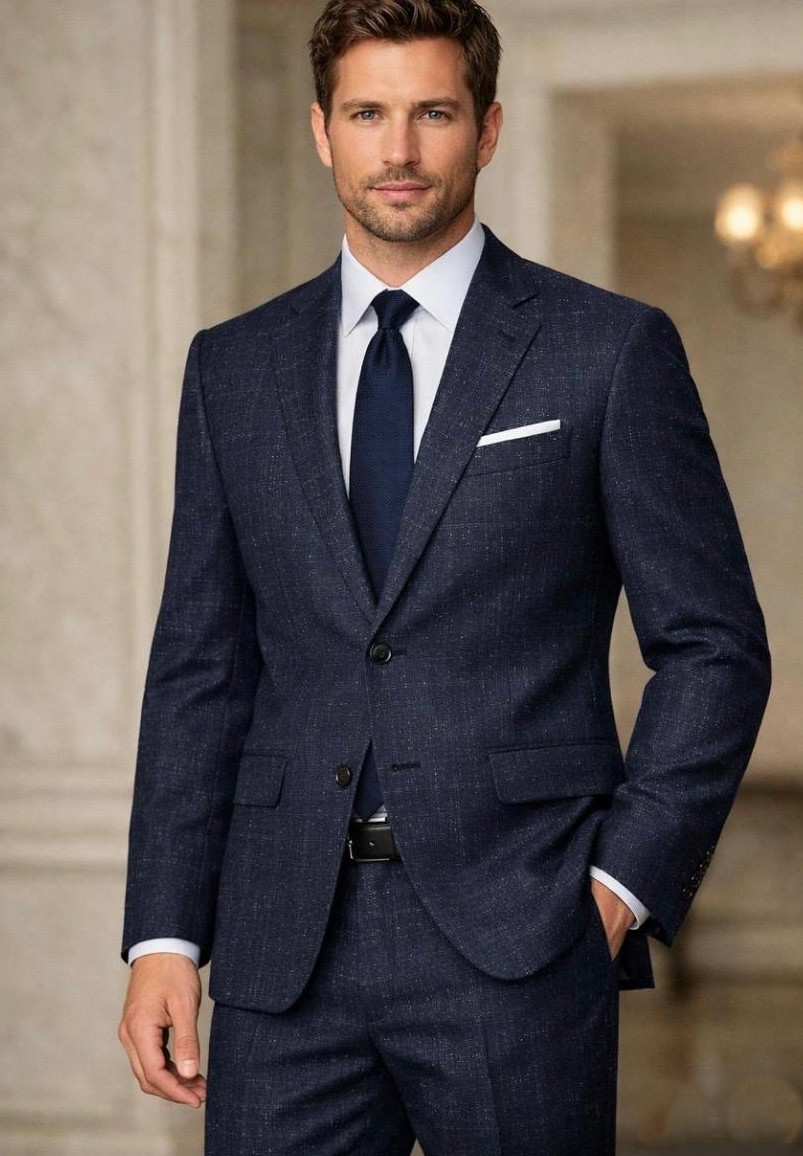 Statement Mens Modern Fit 2 Piece 100% Super 200s Wool Suit – Single Breasted Notch Lapel Jacket – SuitUSA