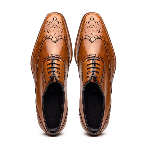 Zelli Stephano Wingtip Oxfords with Brogue Detailing in Camel