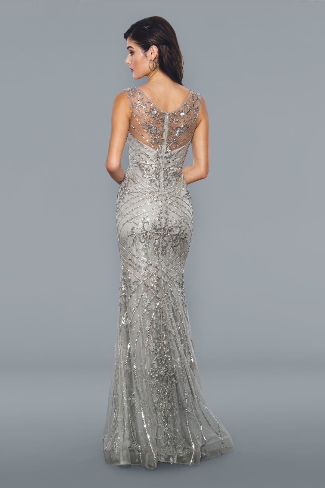 Stella Couture 21048 Sleeveless Beaded Plus Size Silver Evening Gown