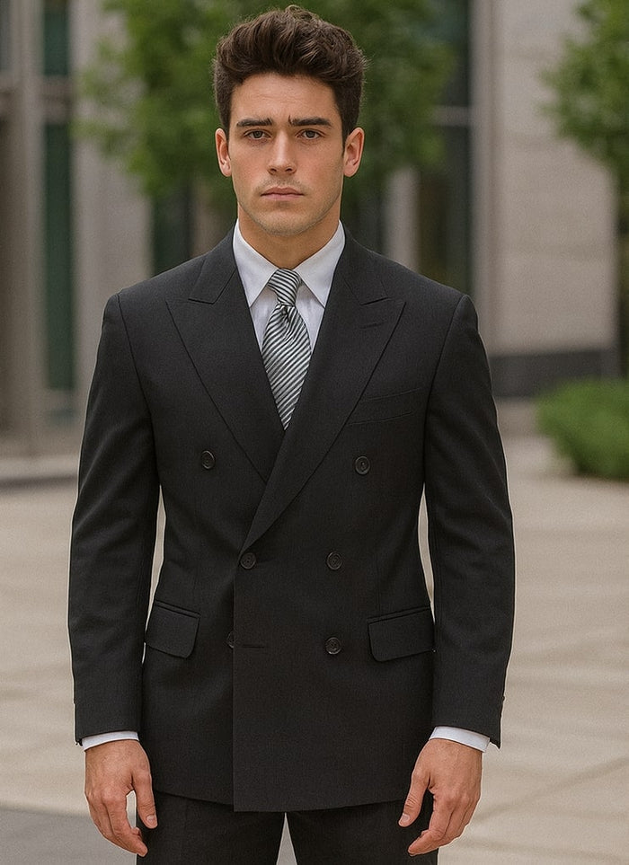 Mens Steve Harvey Brand Suit Double Breasted in Color Black Modern Fit USA Men's Outlet