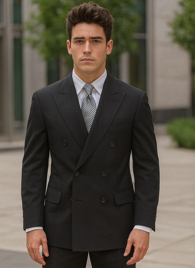 Mens Steve Harvey Brand Suit Double Breasted in Color Black Modern Fit – SuitUSA