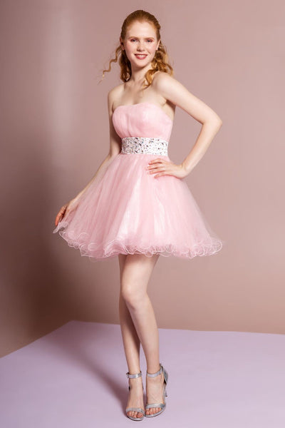 Strapless Jeweled Waistband Cocktail Dress by Elizabeth KGS1053