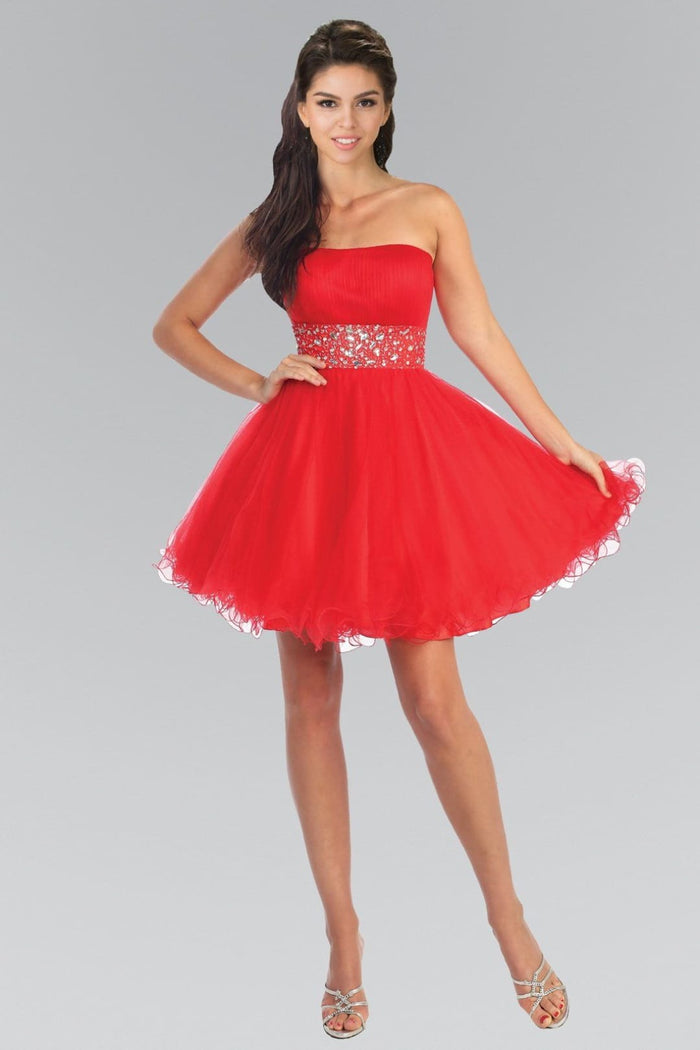 Strapless Jeweled Waistband Cocktail Dress by Elizabeth KGS1053