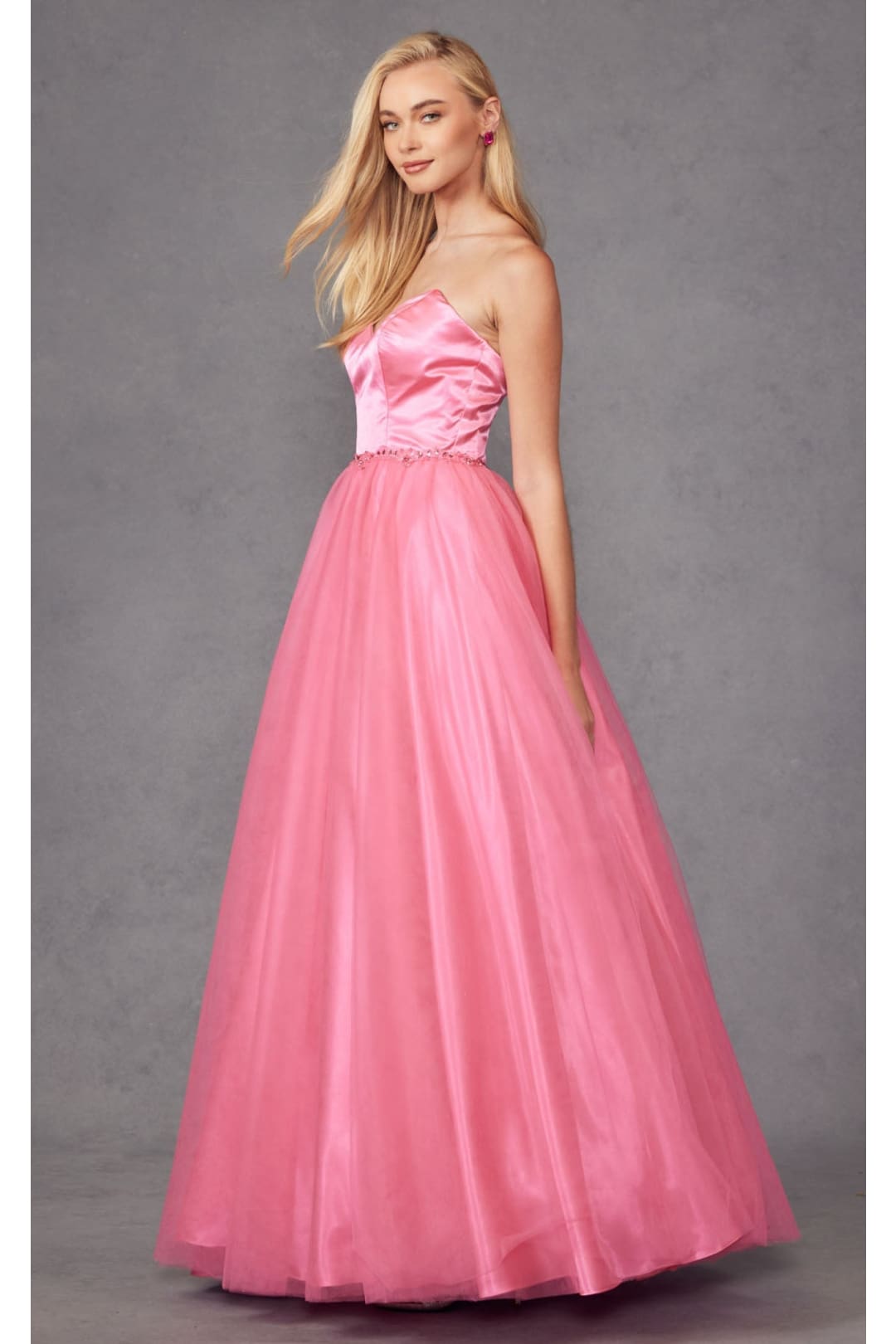 Strapless Tulle Gown with Lace-Up Detail by Juliet 265