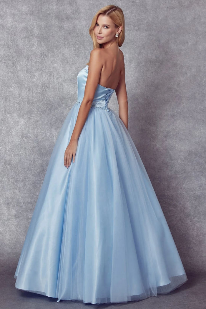 Strapless Tulle Gown with Lace-Up Detail by Juliet 265
