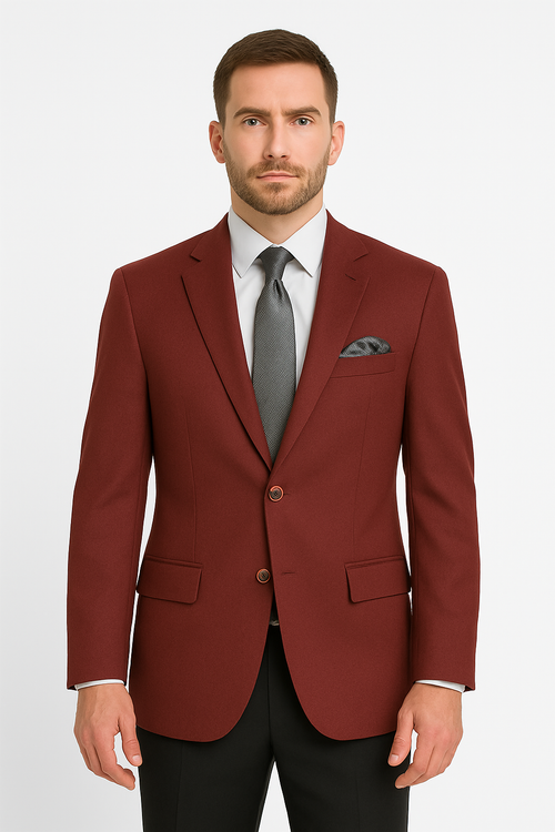 Burgundy Poplin Blazer with Gray Tie