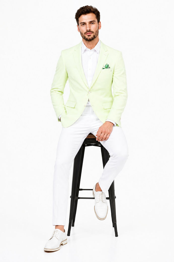 Tazio Men's Summer Blazer - Slim Fit Linen Style - Mint Green