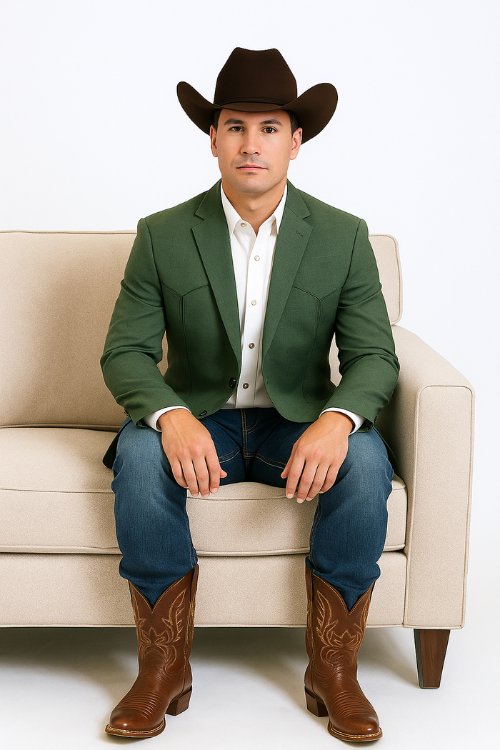 Saco Vaquero Western Blazer - Saco Para Hombre - Mens Double Button Western Green Blazer
