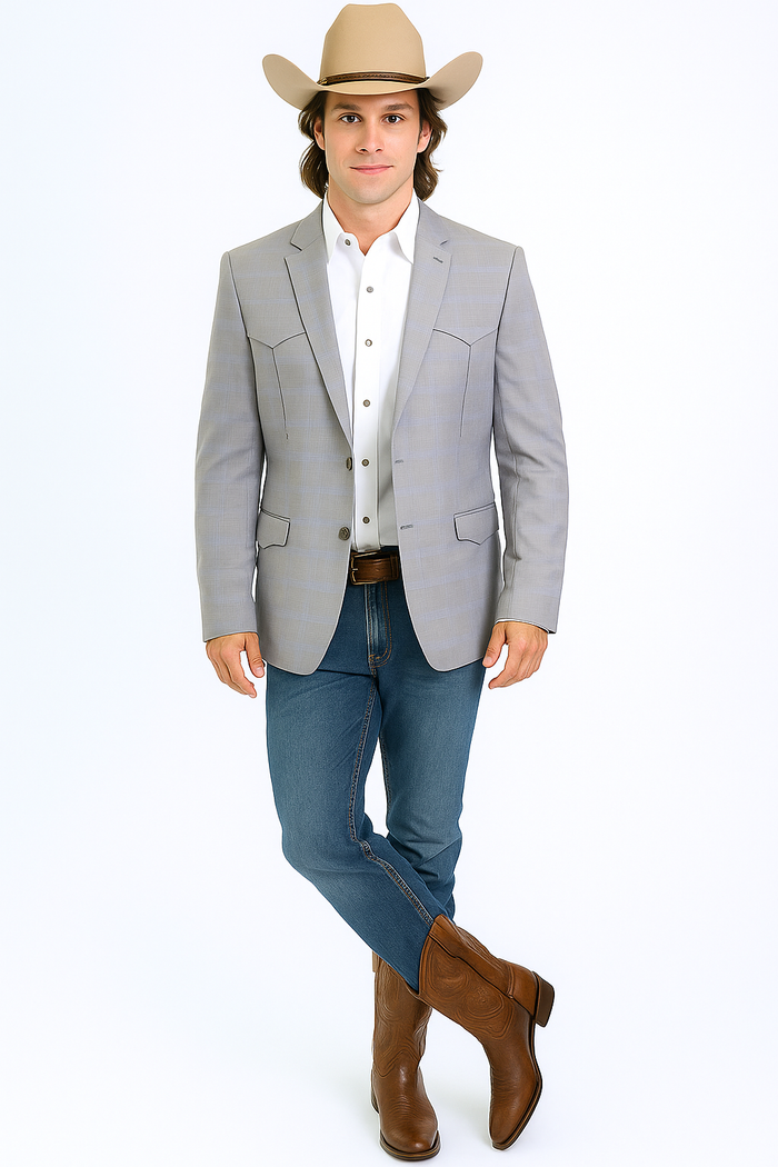 Saco Vaquero Western Blazer - Saco Para Hombre - Mens Double Button Western Grey Blazer