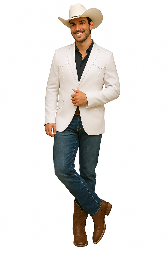 Saco Vaquero Western Blazer - Saco Para Hombre - Mens Double Button Western White Blazer
