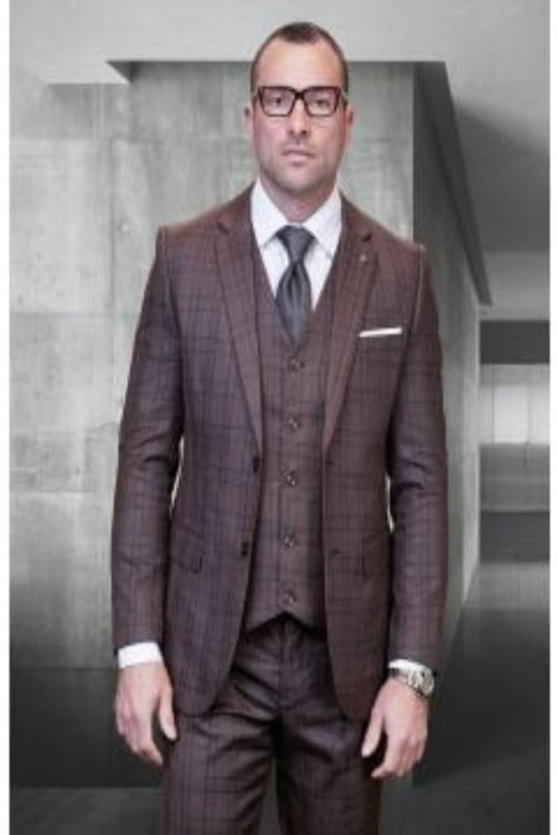 Plaid Big and Tall Mens 3 Piece Suit Windowpane Texture Business Pattern Modern Fit Side Vented Fashion for Men