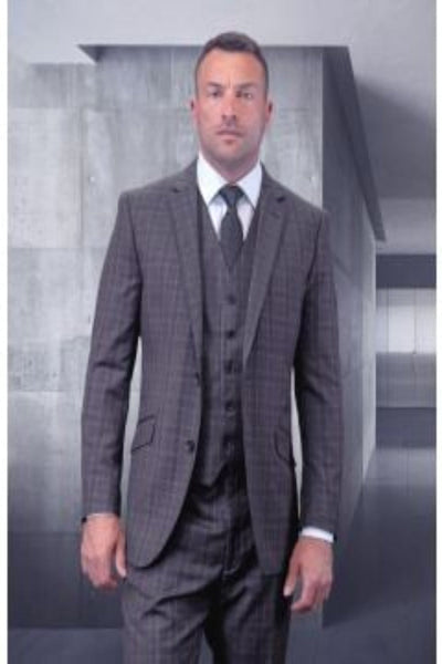 Men's Big & Tall 3pc Suit | Plaid | Windowpane Texture Business Pattern Modern Fit Side Vented