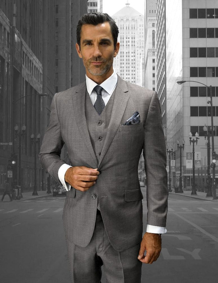 Mens Big and Tall Suit Light Plaid 3-Piece Set Windowpane Texture Business Pattern Modern Fit Side Vented Brand