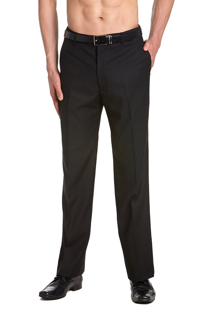 Mens Tuxedo Dress Pants Flat Front Satin Band Mens Tux Pant Trousers - Black with Black Stripe