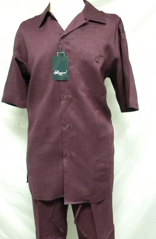 Big Men’s Purple Linen Leisure Walking Suit Short Sleeve Shirt & Pants Set
