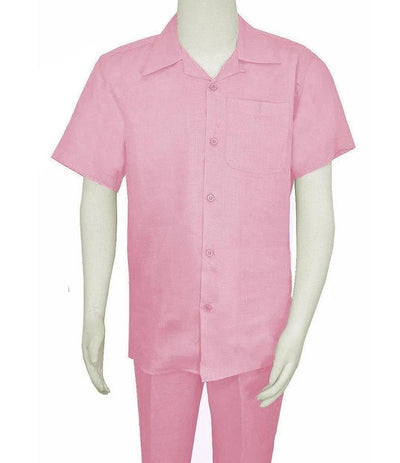 Men’s Big Size Lilac Linen Casual Outfit Short Sleeve Shirt & Drawstring Pants Set