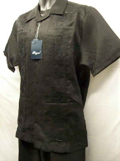Men’s Black Linen Guayabera Shirt Mexican Wedding Style Short Sleeve Summer Shirt