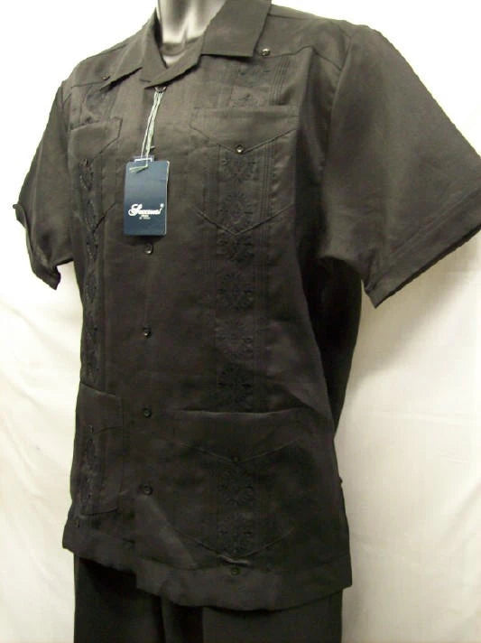 Men’s Black Linen Guayabera Shirt Mexican Wedding Style Short Sleeve Summer Shirt