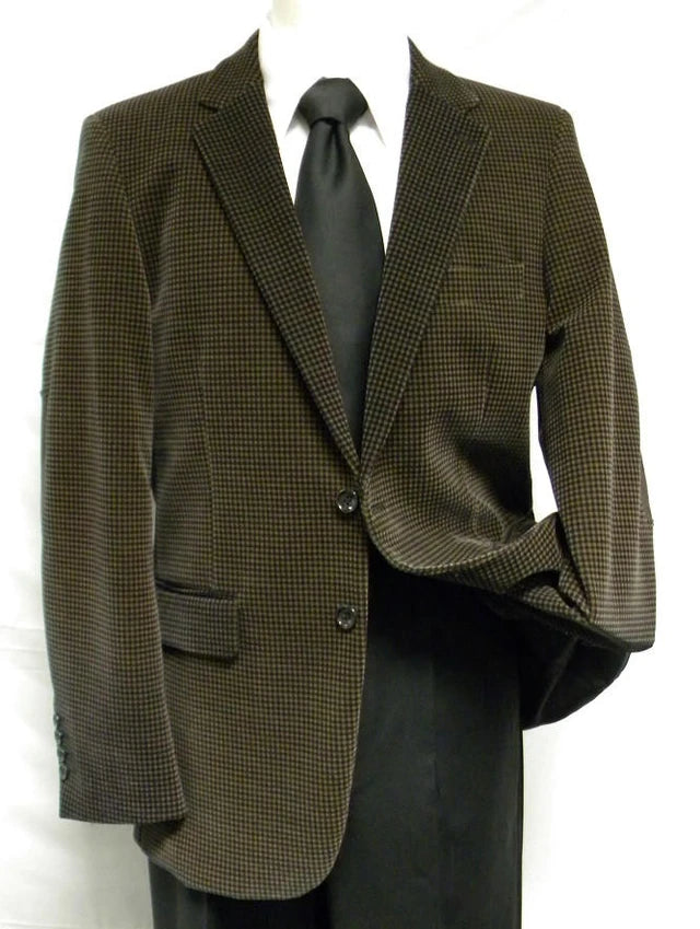 Men’s Brown Houndstooth Velvet Blazer 2 Button Fashion Sport Coat Jacket