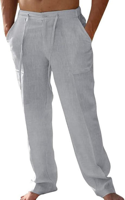 Men’s Gray Linen Outfit 2 Piece Casual Shirt & Pants Walking Suit Set