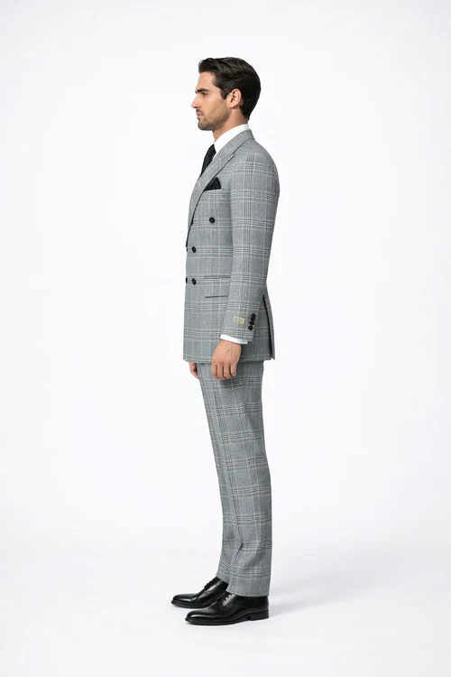 Rossiman Men’s Grey Prince of Wales Check Suit - Glen Plaid Double-Breasted Two-Piece by USA Men's Outlet