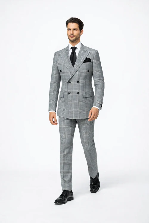 Rossiman Men’s Grey Prince of Wales Check Suit - Glen Plaid Double-Breasted Two-Piece by USA Men's Outlet