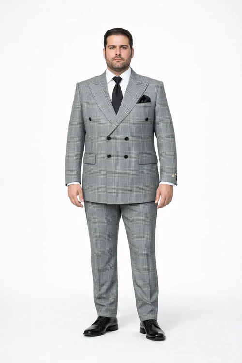 Rossiman Men’s Grey Prince of Wales Check Suit - Glen Plaid Double-Breasted Two-Piece by USA Men's Outlet