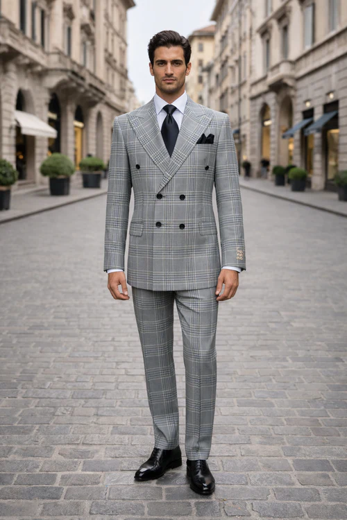 Rossiman Men’s Grey Prince of Wales Check Suit - Glen Plaid Double-Breasted Two-Piece by USA Men's Outlet