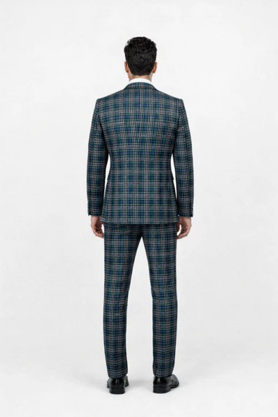Suits With Baggy Pleated Pants - Wide Leg Pants 100% Wool - Classic Fit in Green Color by Rossiman USA Men's Outlet