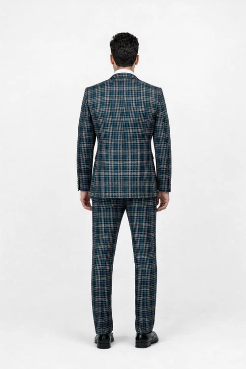 Suits With Baggy Pleated Pants - Wide Leg Pants 100% Wool - Classic Fit in Green Color by Rossiman USA Men's Outlet