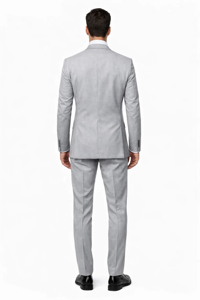 Rossiman Men’s Grey Wool Suit – Classic Fit with Baggy Pleated Wide-Leg Trousers