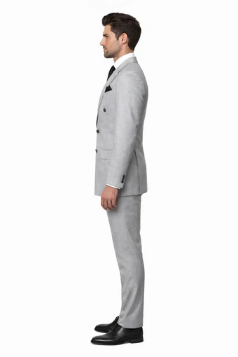 Rossiman Men’s Grey Wool Suit – Classic Fit with Baggy Pleated Wide-Leg Trousers
