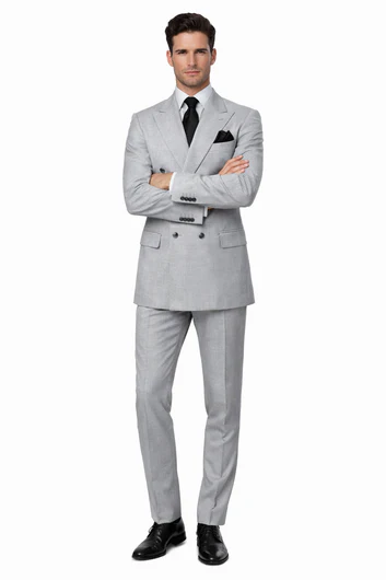Rossiman Men’s Grey Wool Suit – Classic Fit with Baggy Pleated Wide-Leg Trousers