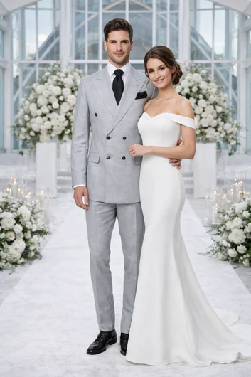 Rossiman Men’s Grey Wool Suit – Classic Fit with Baggy Pleated Wide-Leg Trousers